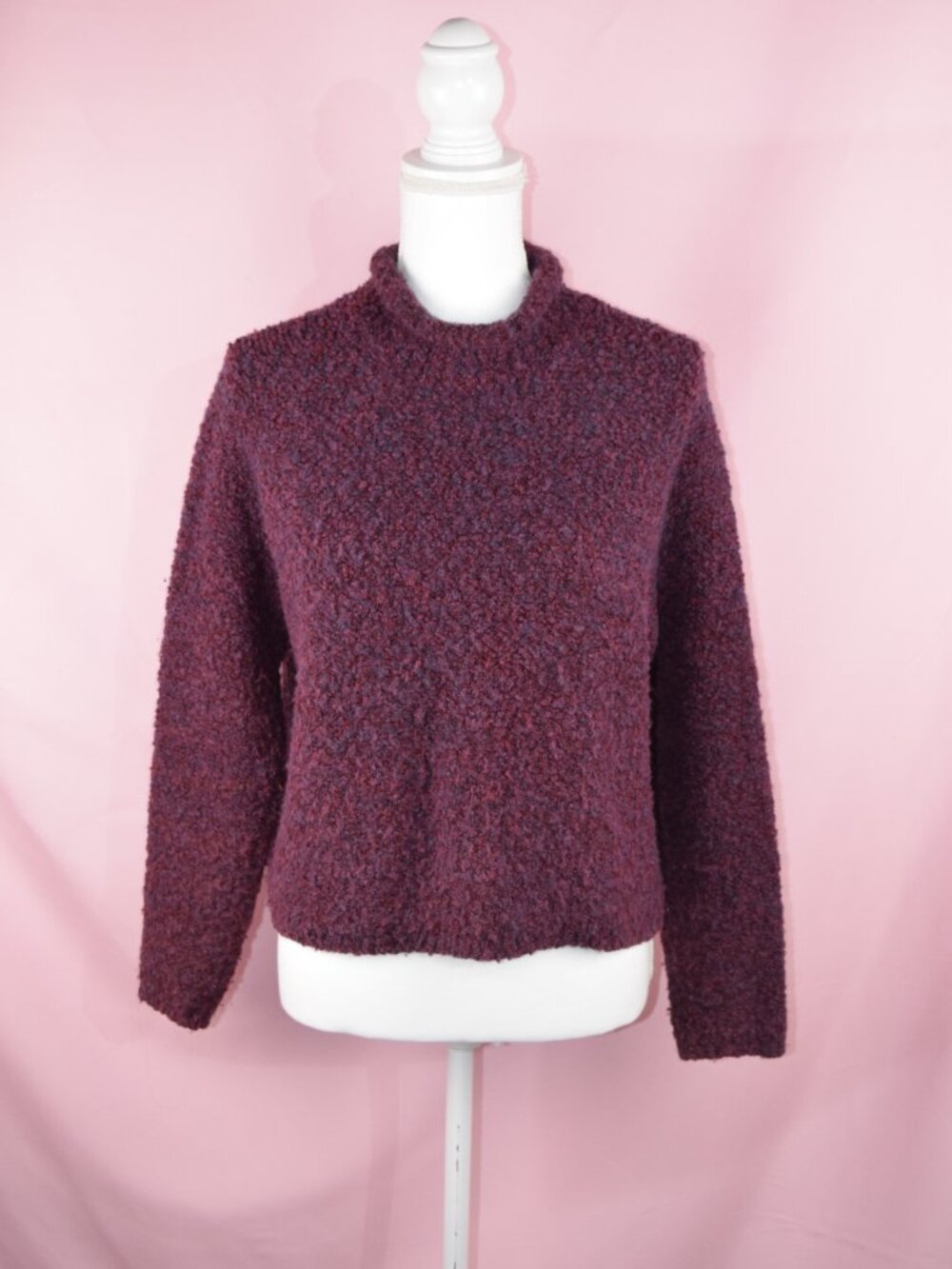 The Limited Maroon Bouclé Knit Mock Neck Sweater | Size S